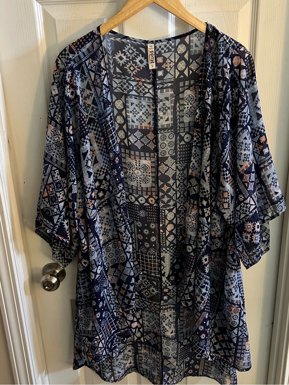 Boho Open-Front Navy Printed Kimono - Mudd Brand
